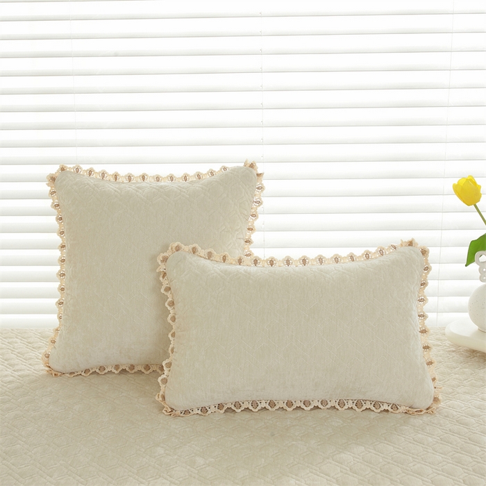 91家纺网 家纺一手货源 找家纺 共鸣沙发垫2023新款5cm厚50D雪尼尔花边款可拆洗 5cm海绵飘窗垫雪尼尔米色