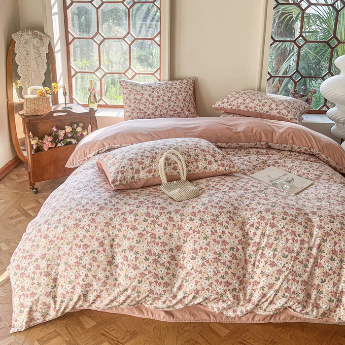 91家纺网 家纺一手货源 找家纺 上尚居 2023新款提花小竺棉碎花四件套 粉黛