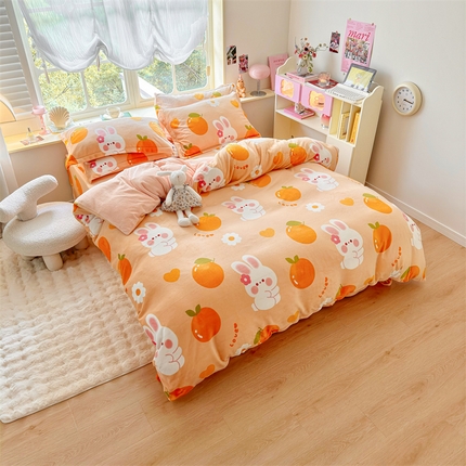 名兮家居 2023新款牛奶绒四件套 兔兔派对