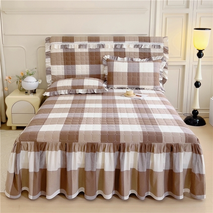 十个点  2024新款色织水洗棉-韵格系列单品夹棉床裙 咖大格