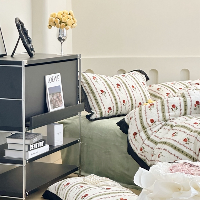 91家纺网 家纺一手货源 找家纺 安莱生活 2023新款法式浪漫轻奢复古风数码印花牛奶绒四件套 一轮玫瑰