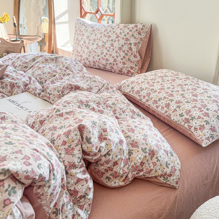 91家纺网 家纺一手货源 找家纺 上尚居 2023新款提花小竺棉碎花四件套 粉黛