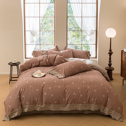 栩裕纺织 2023新款全棉60支双层纱色织大提花系列四件套 婉然