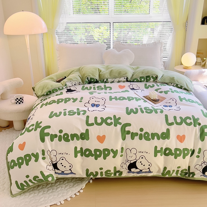 91家纺网 家纺一手货源 找家纺 琪琪阁 2023新款全棉加牛奶绒单被套 快乐伙伴