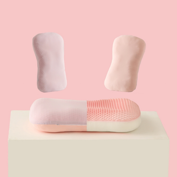 91家纺网 家纺一手货源 找家纺 爱来伊家纺 2023新款凉感枕TPE果胶羽丝枕夏季枕芯猫肚皮释压枕头枕芯 冰丝粉枕套