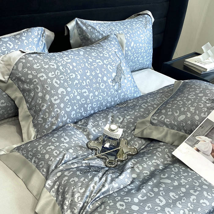 91家纺网 家纺一手货源 找家纺 优悦 2023新款轻奢磨毛印花系列四件套 轻奢豹纹-灰