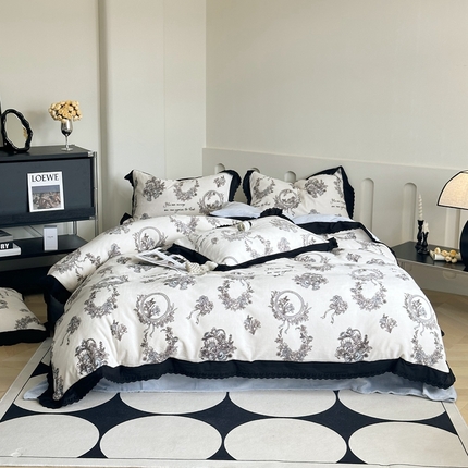 91家纺网 家纺一手货源 找家纺 （总）安莱生活 2023新款法式浪漫轻奢复古风数码印花牛奶绒四件套