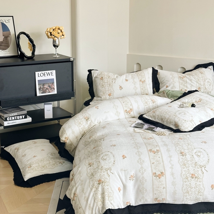 91家纺网 家纺一手货源 找家纺 安莱生活 2023新款法式浪漫轻奢复古风数码印花牛奶绒四件套 温莎夫人