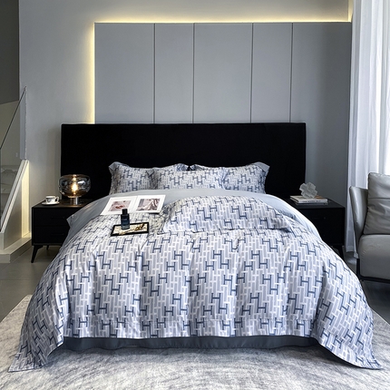 优悦 2023新款轻奢磨毛印花系列四件套 时尚格调-银白