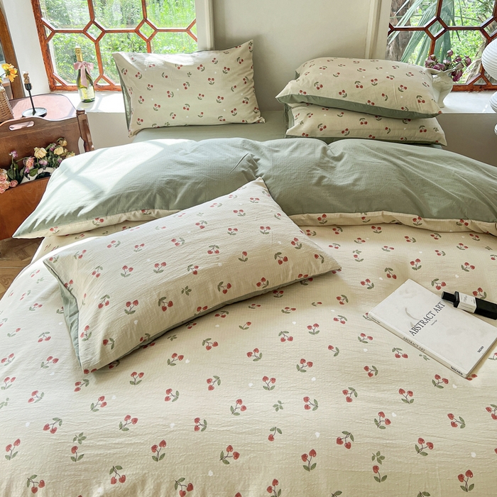 91家纺网 家纺一手货源 找家纺 上尚居 2023新款提花小竺棉碎花四件套 樱桃