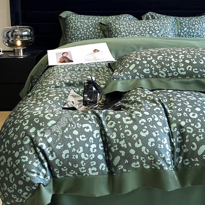 91家纺网 家纺一手货源 找家纺 优悦 2023新款轻奢磨毛印花系列四件套 轻奢豹纹-绿