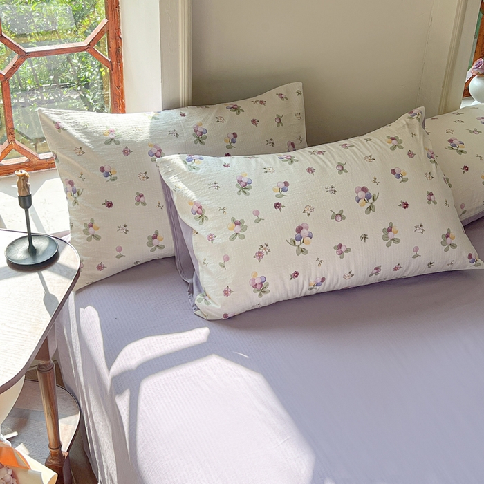 91家纺网 家纺一手货源 找家纺 上尚居 2023新款提花小竺棉碎花四件套 紫葡萄（米色）