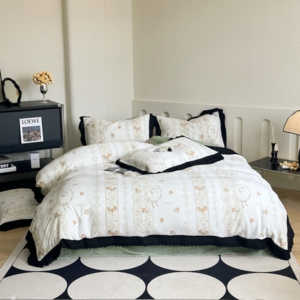 91家纺网 家纺一手货源 找家纺 （总）安莱生活 2023新款法式浪漫轻奢复古风数码印花牛奶绒四件套