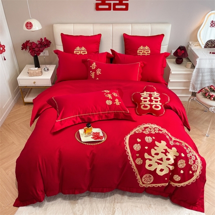 91家纺网 家纺一手货源 找家纺 甜咪咪 2023新款纯棉40S小红书推荐热款婚庆四件套多件套 天赐良缘