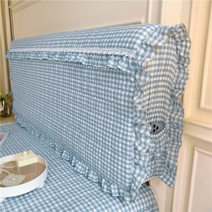 91家纺网 家纺一手货源 找家纺 十个点  2024新款色织水洗棉-韵格系列-床头罩 浅蓝小格