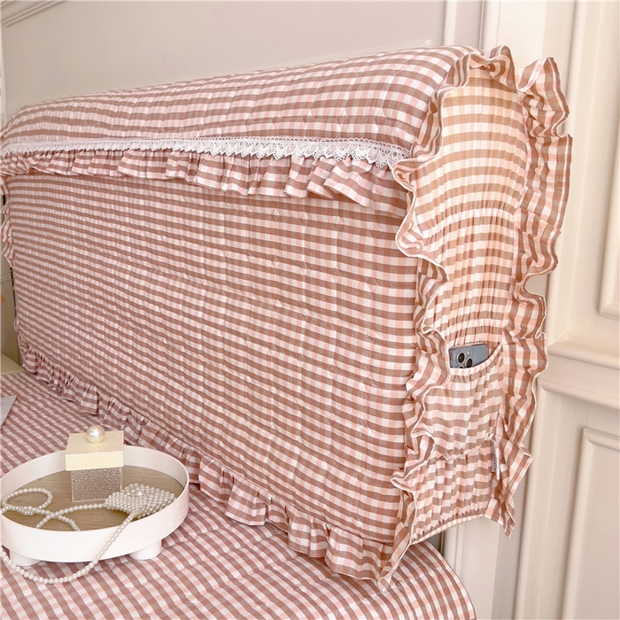 91家纺网 家纺一手货源 找家纺 十个点  2024新款色织水洗棉-韵格系列-床头罩 粉小格