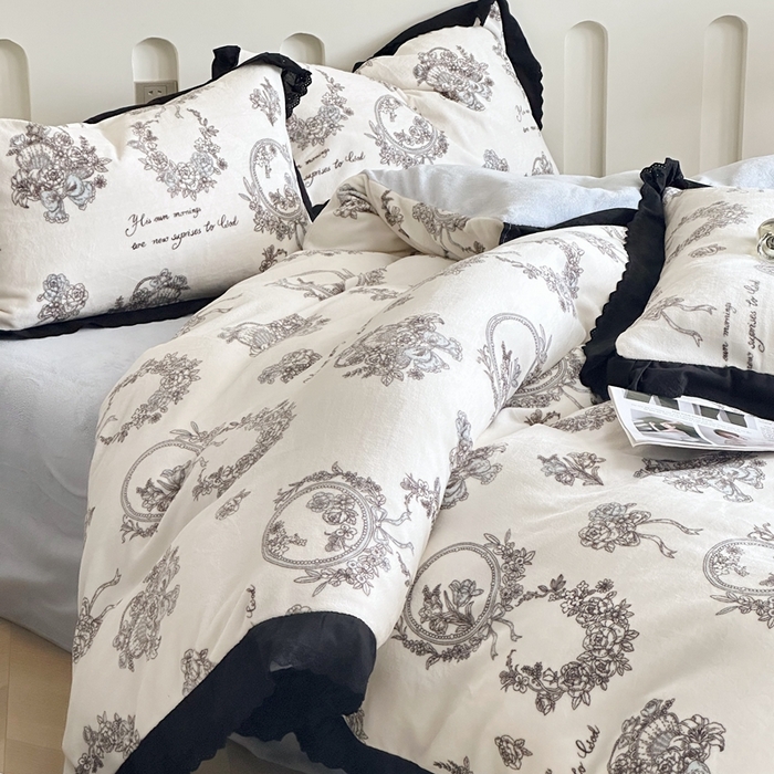 91家纺网 家纺一手货源 找家纺 （总）安莱生活 2023新款法式浪漫轻奢复古风数码印花牛奶绒四件套