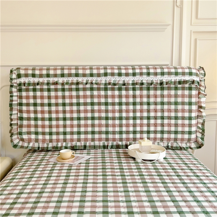 91家纺网 家纺一手货源 找家纺 十个点  2024新款色织水洗棉-韵格系列-床头罩 七彩格绿