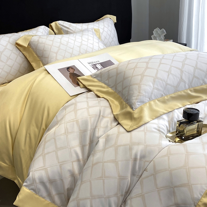 91家纺网 家纺一手货源 找家纺 优悦 2023新款轻奢磨毛印花系列四件套 恋爱日记-黄