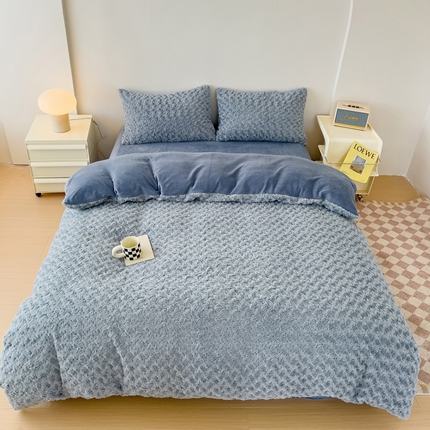 珺柔2023款兔绒纯色双拼四件套 小玫瑰-灰