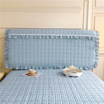 十个点  2023新款色织水洗棉-韵格系列-床头罩 浅蓝小格