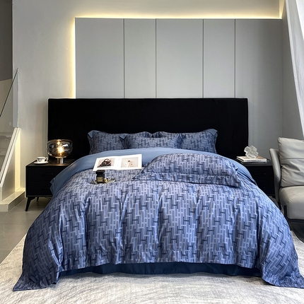 优悦 2023新款轻奢磨毛印花系列四件套 时尚格调-蓝