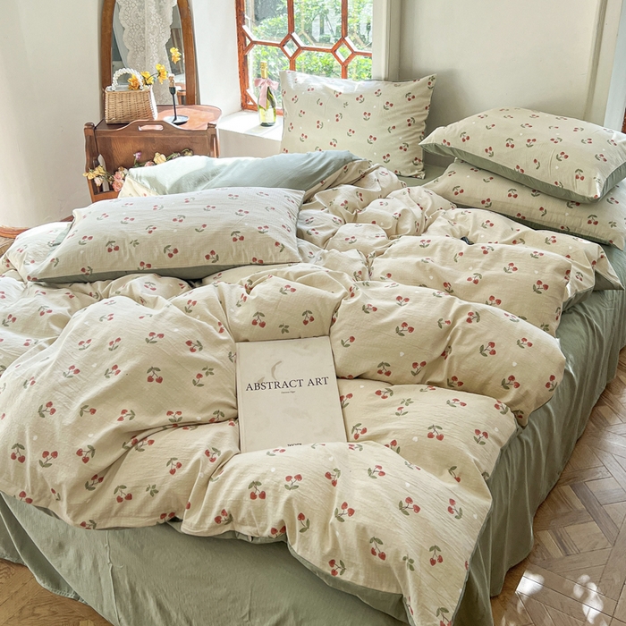 91家纺网 家纺一手货源 找家纺 上尚居 2023新款提花小竺棉碎花四件套 樱桃