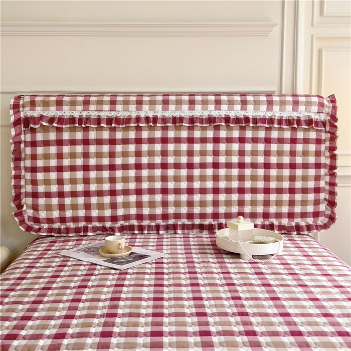 91家纺网 家纺一手货源 找家纺 十个点  2024新款色织水洗棉-韵格系列-床头罩 七彩格红