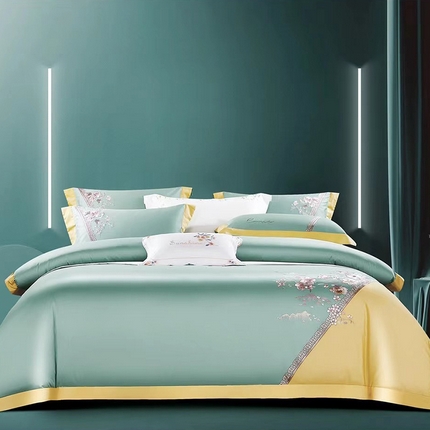 91家纺网 家纺一手货源 找家纺 （总）诗黛尔 2025新款长绒棉新中式刺绣四件套-流光溢彩