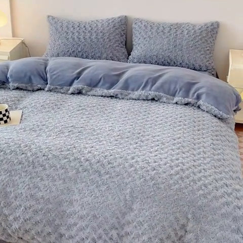 91家纺网 家纺一手货源 找家纺 （总）珺柔2023款兔绒纯色双拼四件套