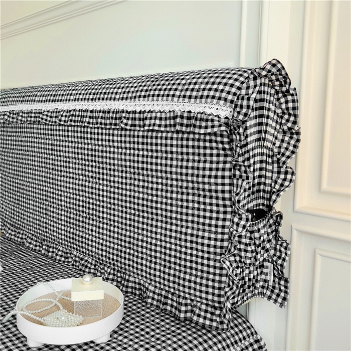 91家纺网 家纺一手货源 找家纺 十个点  2024新款色织水洗棉-韵格系列-床头罩 黑白小格