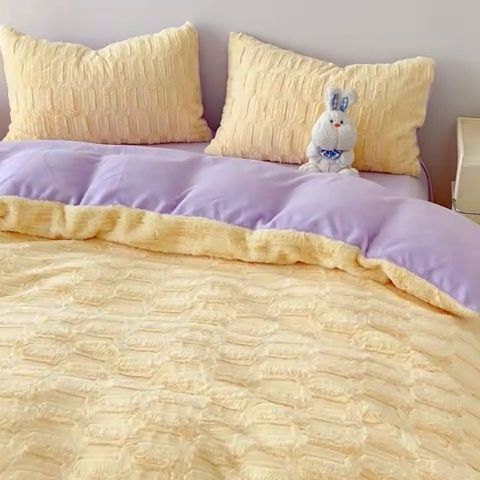 91家纺网 家纺一手货源 找家纺 （总）珺柔2023款兔绒纯色双拼四件套