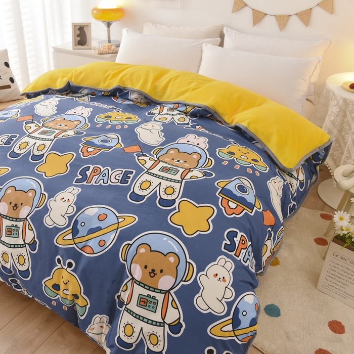 91家纺网 家纺一手货源 找家纺 琪琪阁 2023新款全棉加牛奶绒单被套 太空熊