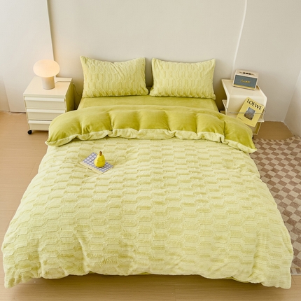 珺柔2023款兔绒纯色双拼四件套 甜蜜蜜-豆绿