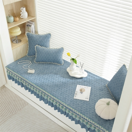 91家纺网 家纺一手货源 找家纺 共鸣沙发垫2023新款5cm厚50D雪尼尔花边款可拆洗 5cm海绵飘窗垫雪尼尔蓝灰