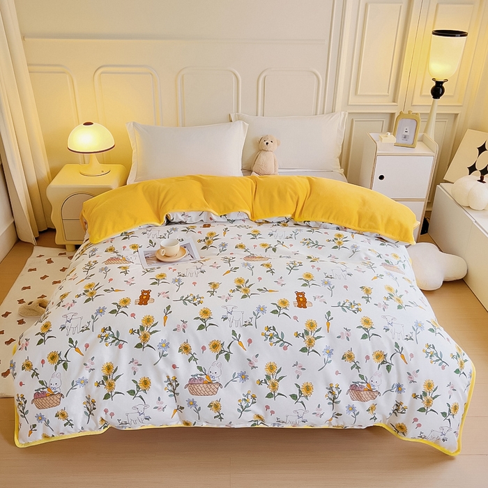 91家纺网 家纺一手货源 找家纺 琪琪阁 2023新款全棉加牛奶绒单被套 阳光花梦