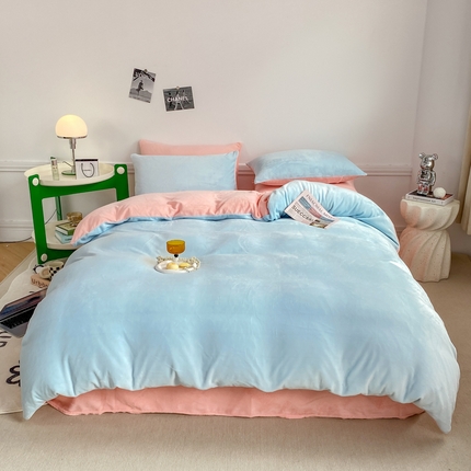 91家纺网 家纺一手货源 找家纺 （总）源舍家纺 2023新款爆款推荐牛奶绒素色双拼四件套单被套