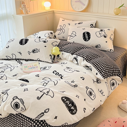 桃子家居 2023新款ins韩系简约卡通奶油小清新加厚牛奶绒系列四件套 绒-假日