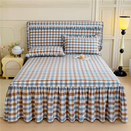 91家纺网 家纺一手货源 找家纺 （总）十个点  2024新款色织水洗棉-韵格系列单品夹棉床裙