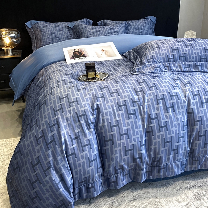 91家纺网 家纺一手货源 找家纺 优悦 2023新款轻奢磨毛印花系列四件套 时尚格调-蓝