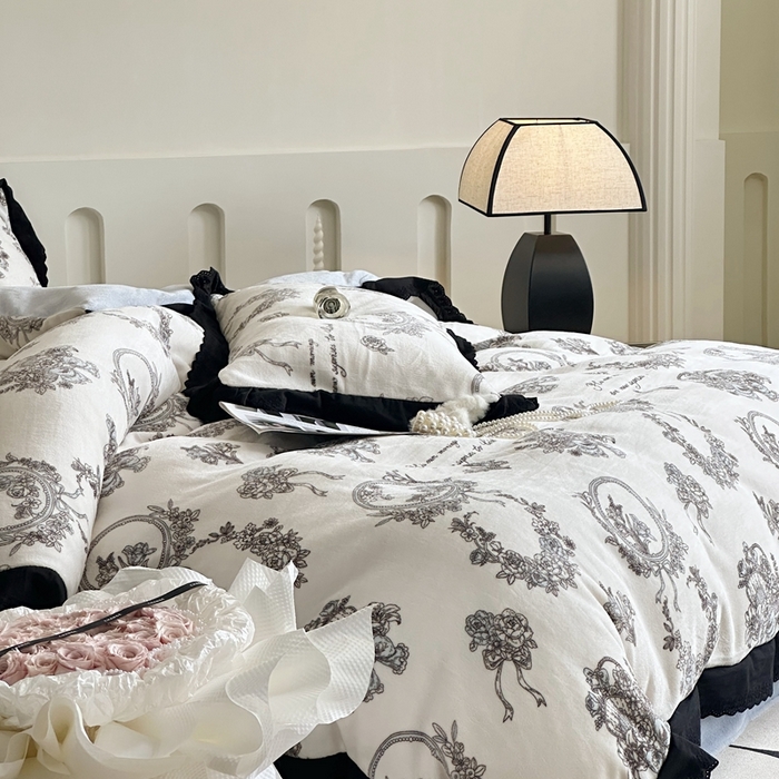 91家纺网 家纺一手货源 找家纺 安莱生活 2023新款法式浪漫轻奢复古风数码印花牛奶绒四件套 爱丁堡