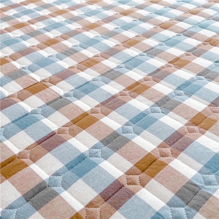 91家纺网 家纺一手货源 找家纺 十个点  2024新款色织水洗棉-韵格系列单品夹棉床裙 七彩格兰