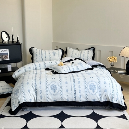91家纺网 家纺一手货源 找家纺 （总）安莱生活 2023新款法式浪漫轻奢复古风数码印花牛奶绒四件套