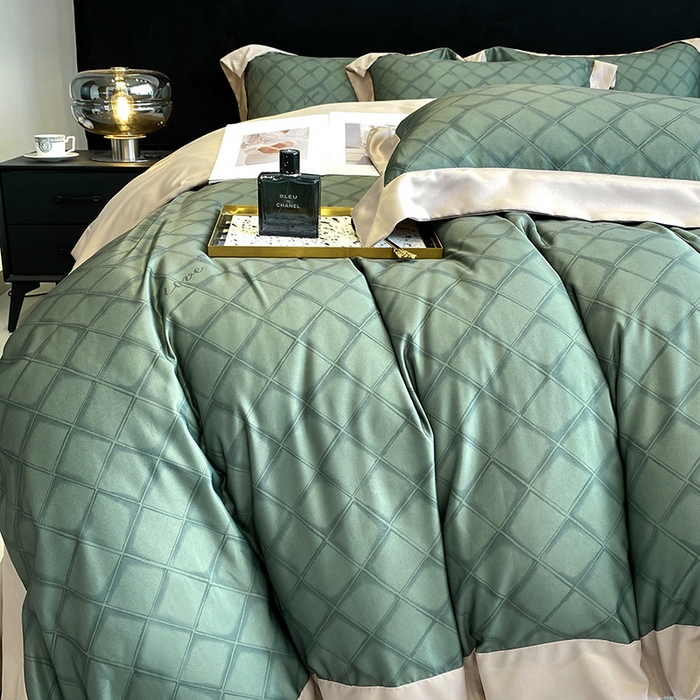 91家纺网 家纺一手货源 找家纺 优悦 2023新款轻奢磨毛印花系列四件套 恋爱日记-绿