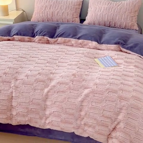 91家纺网 家纺一手货源 找家纺 （总）珺柔2023款兔绒纯色双拼四件套