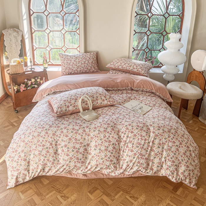 91家纺网 家纺一手货源 找家纺 上尚居 2023新款提花小竺棉碎花四件套 粉黛