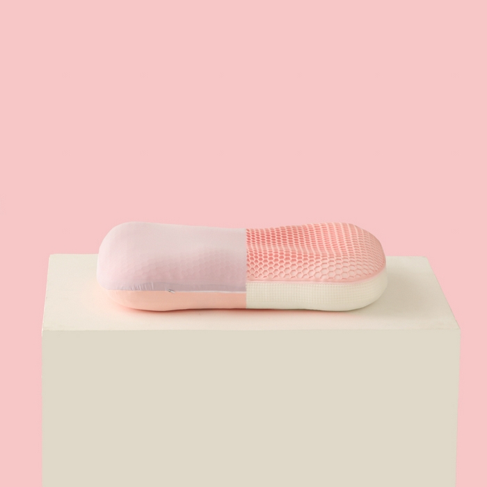 91家纺网 家纺一手货源 找家纺 爱来伊家纺 2023新款凉感枕TPE果胶羽丝枕夏季枕芯猫肚皮释压枕头枕芯 冰丝粉枕套