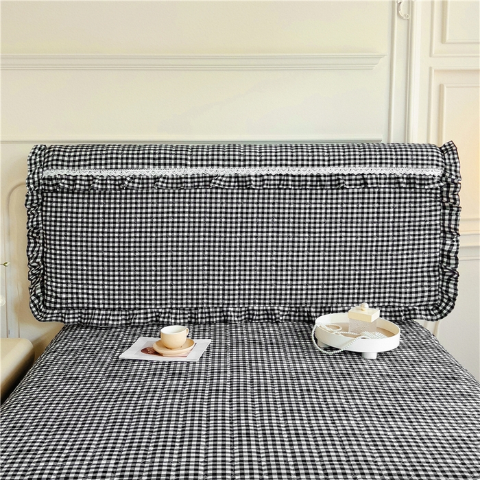 91家纺网 家纺一手货源 找家纺 十个点  2024新款色织水洗棉-韵格系列-床头罩 黑白小格