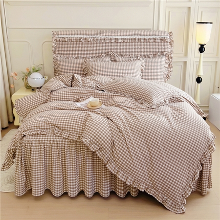 十个点  2024新款色织水洗棉韵格系列床裙款四件套 米小格