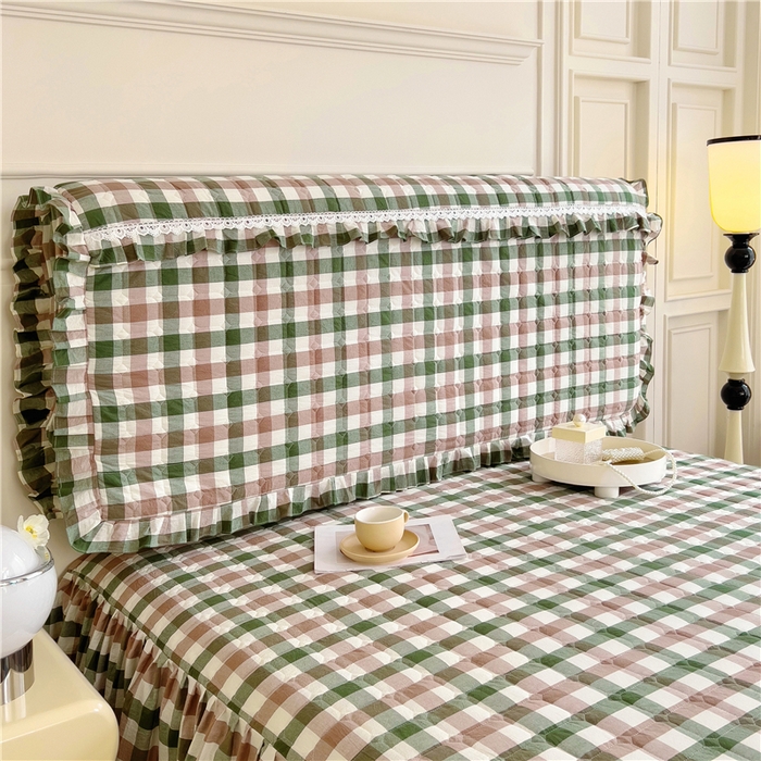 91家纺网 家纺一手货源 找家纺 十个点  2024新款色织水洗棉-韵格系列-床头罩 七彩格绿